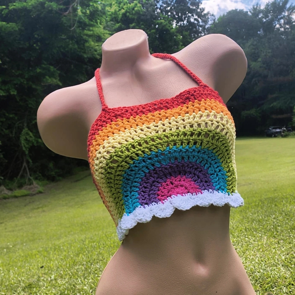 Rainbow Crochet Halter Top